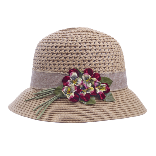 Five Pansy Cloche Natural/Rosette