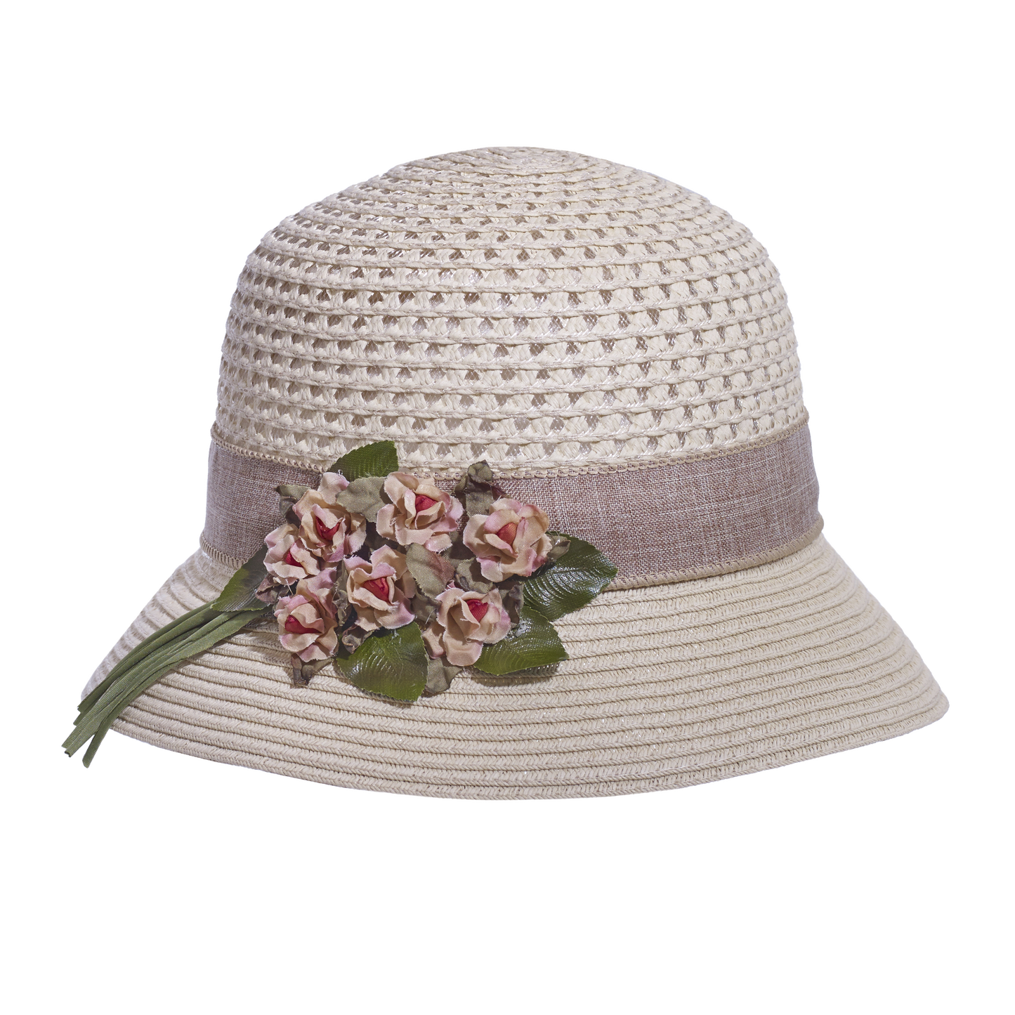 Five Pansy Cloche Natural/Rosette