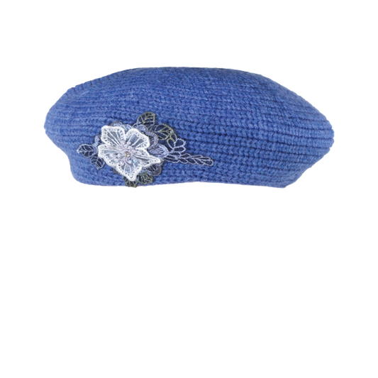 Knit Beret w/ Applique Blue