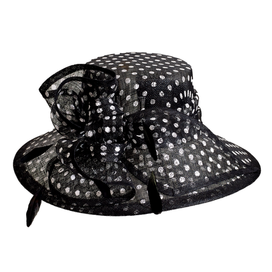 Polka Dot Sinamay Hatter Black