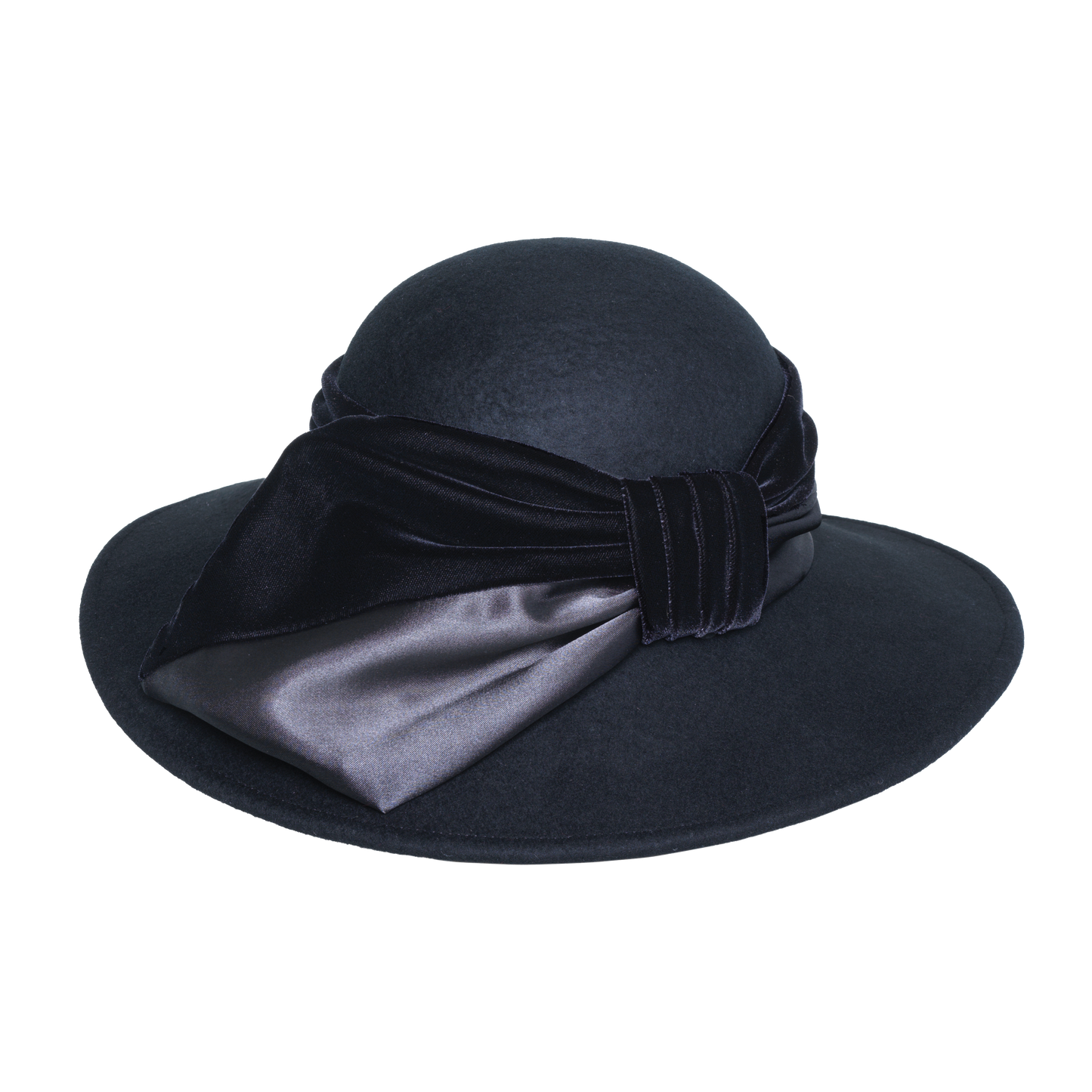 Satin Velvet Drape Hat Black