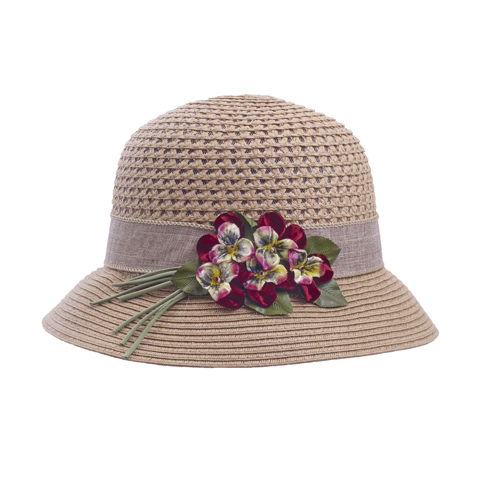 Five Pansy Cloche Natural/Rosette