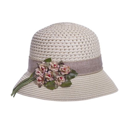Five Pansy Cloche Natural/Rosette