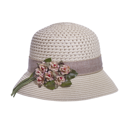 Five Pansy Cloche Natural/Rosette