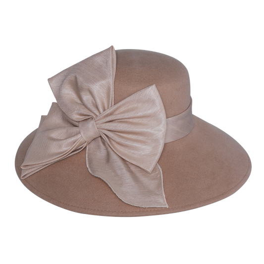 Slant Bow Lampshade Hat Camel
