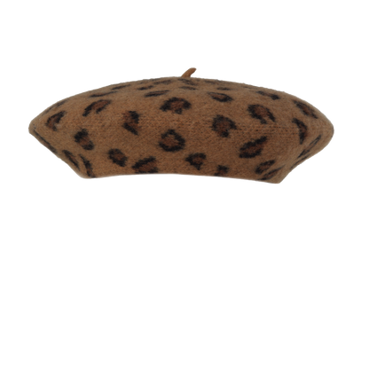 Leopard Knit Beret Brown