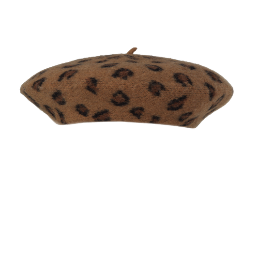 Leopard Knit Beret Brown