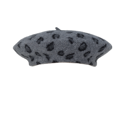 Leopard Knit Beret Grey