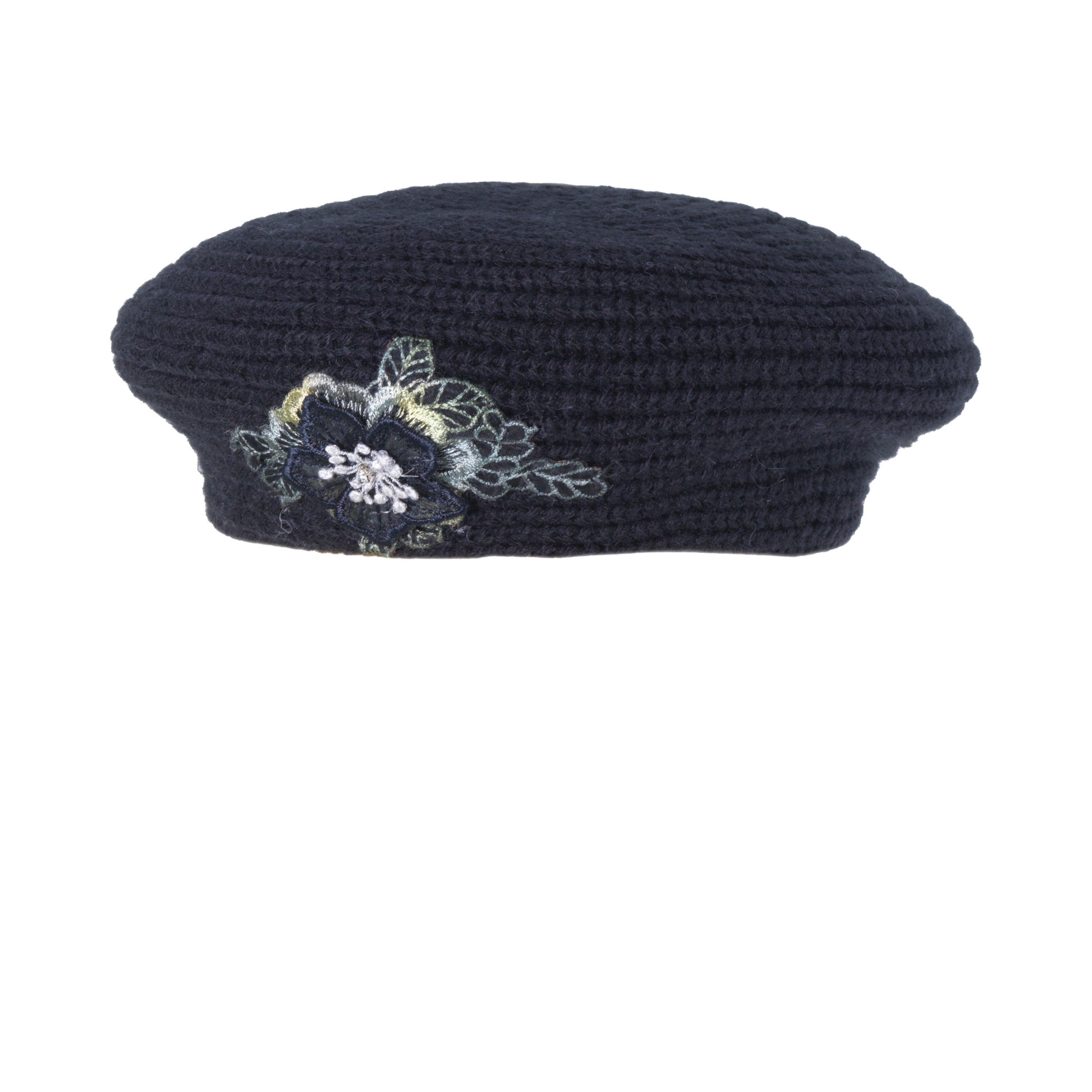 Knit Beret w/ Applique Black
