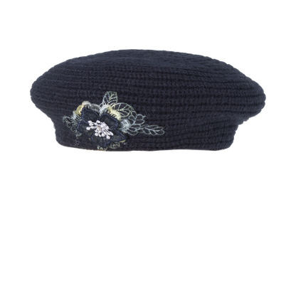 Knit Beret w/ Applique Black