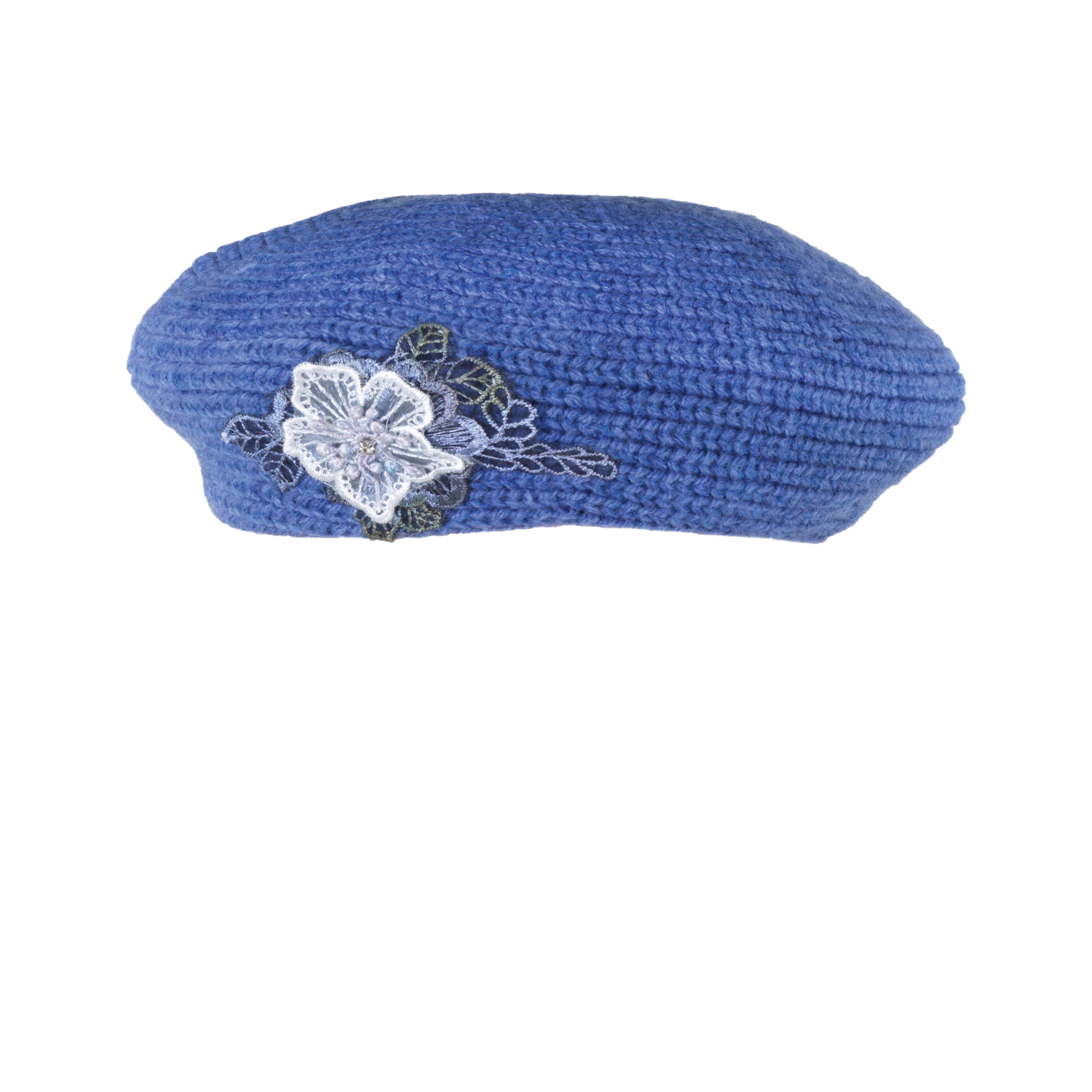 Knit Beret w/ Applique Blue
