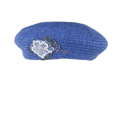Knit Beret w/ Applique Blue