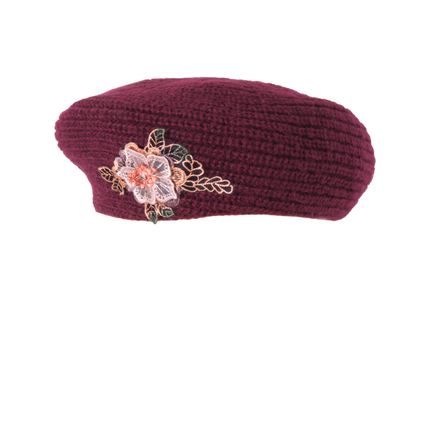 Knit Beret w/ Applique Burgundy