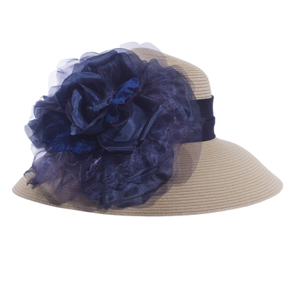 Silk Rose Lampshade Natural/Navy