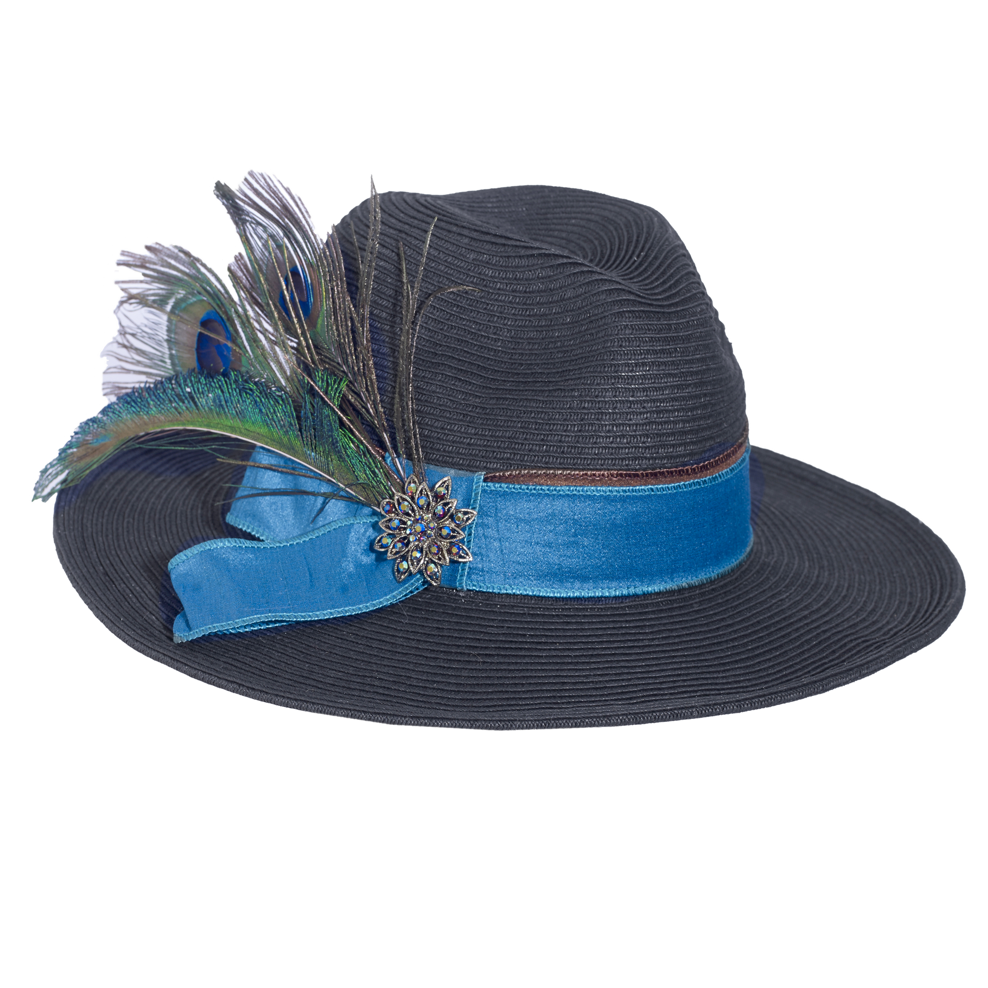 Peacock Straw  Fedora Black