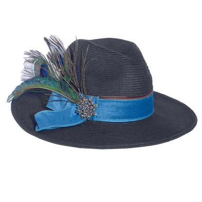 Peacock Straw  Fedora Black