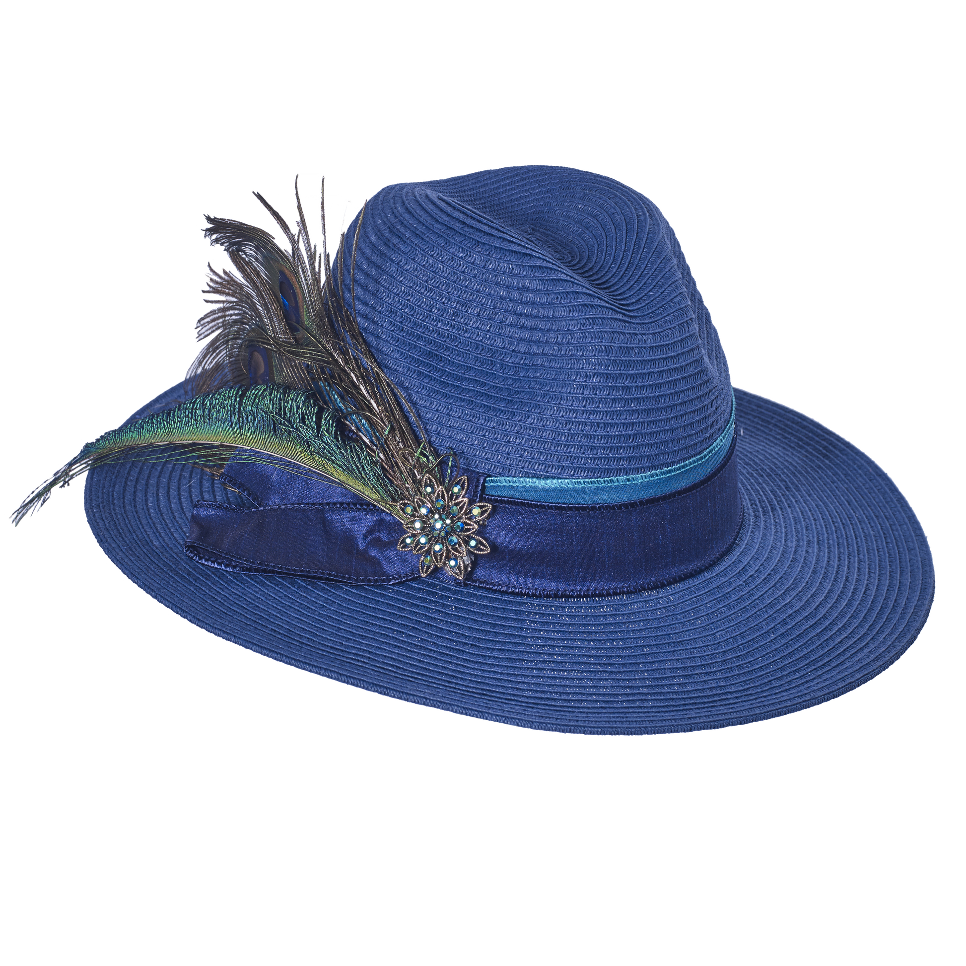 Peacock Straw  Fedora Black