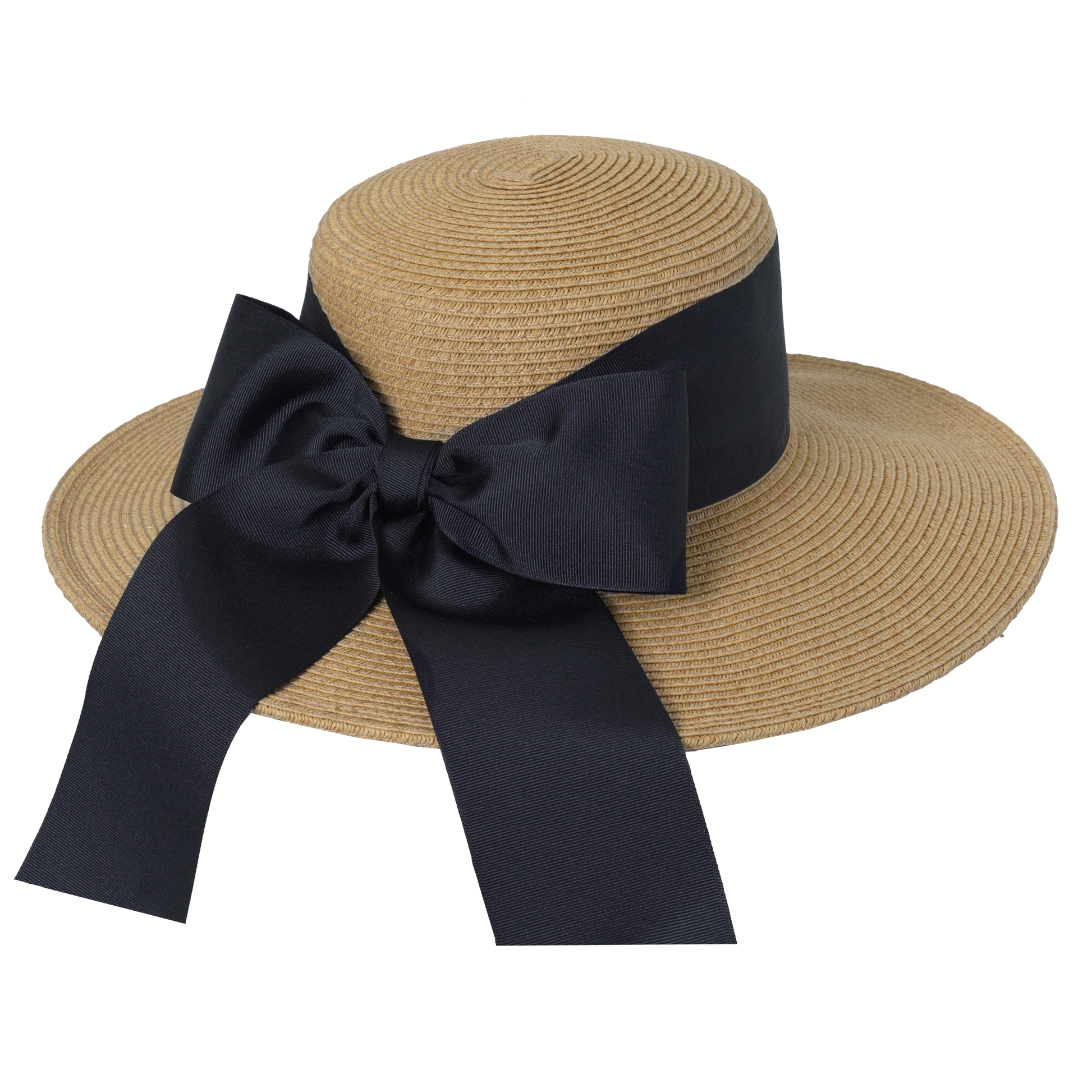 Packable Wide Bow Boater Natural/Black