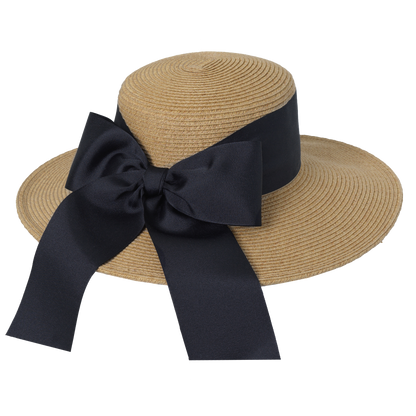 Packable Wide Bow Boater Natural/Black