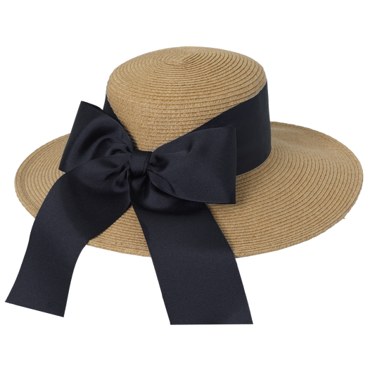 Packable Wide Bow Boater Natural/Black