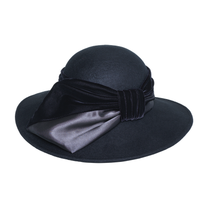 Satin Velvet Drape Hat Black