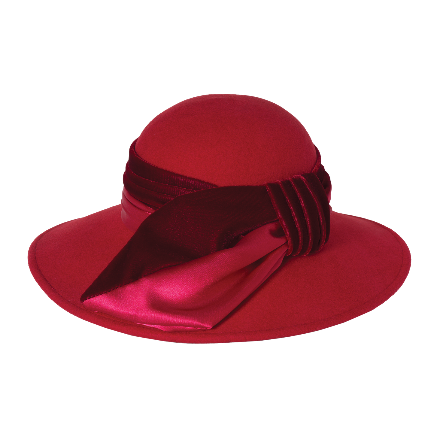 Satin Velvet Drape Hat Red