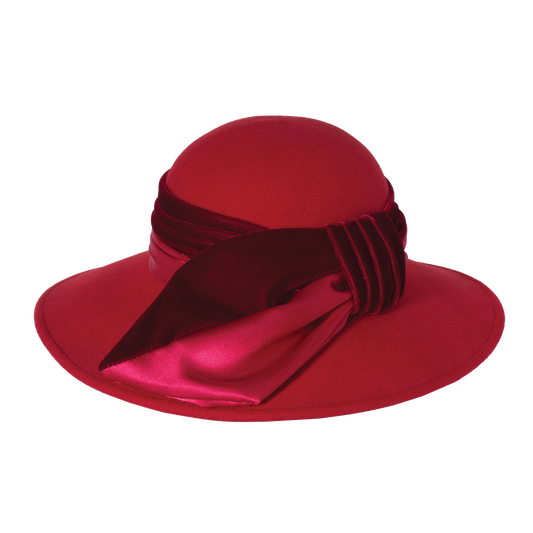 Satin Velvet Drape Hat Red