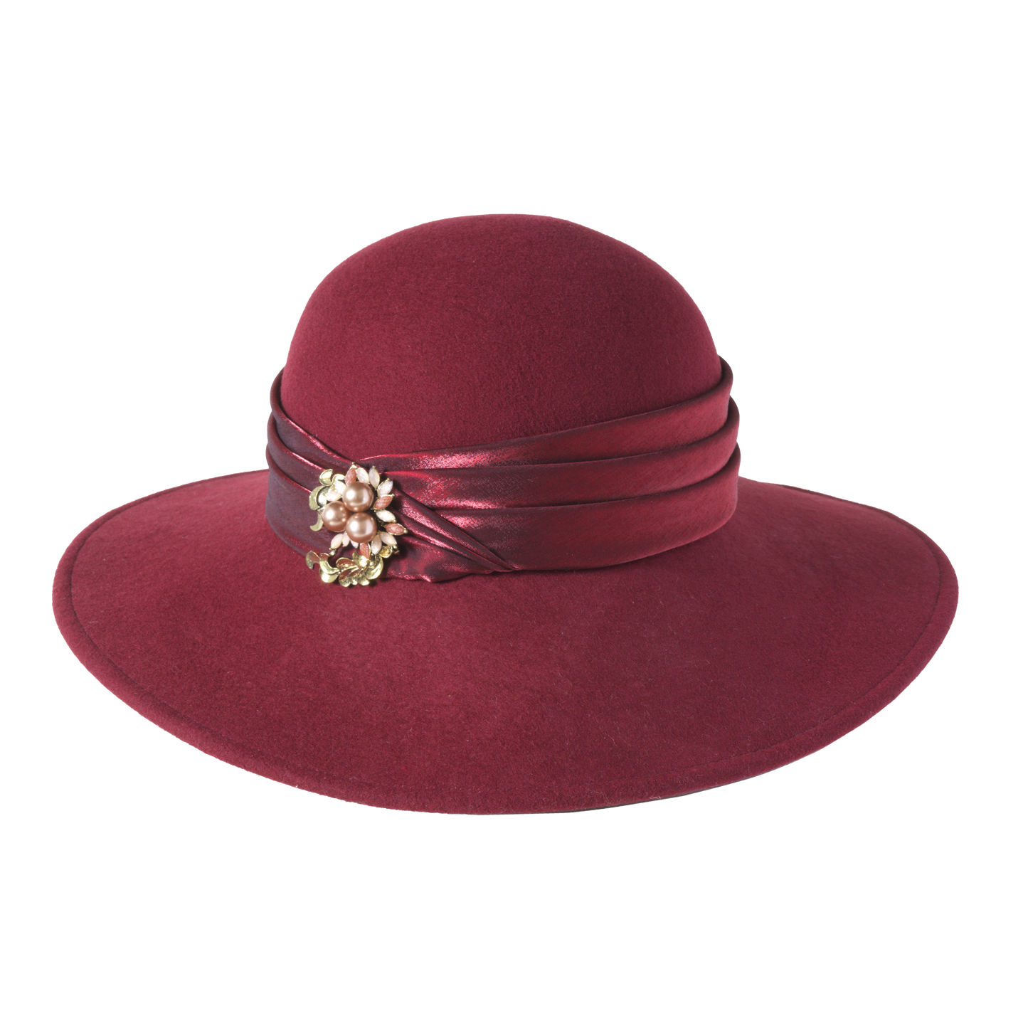 Brooch Lampshade Hat Burgundy
