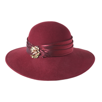 Brooch Lampshade Hat Burgundy